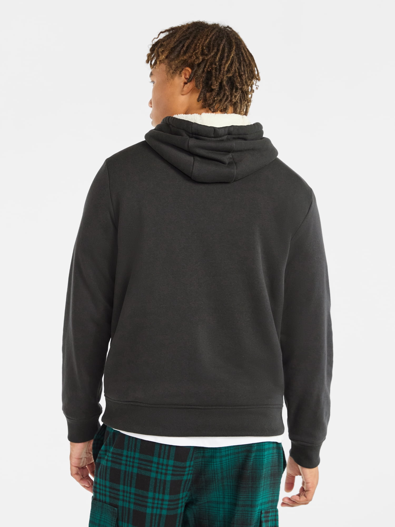 No Boundaries Men's & Big Men's High Pile Fleece Faux Shearling Lined Fleece Hoodie Sweatshirt, Sizes XS-5XL