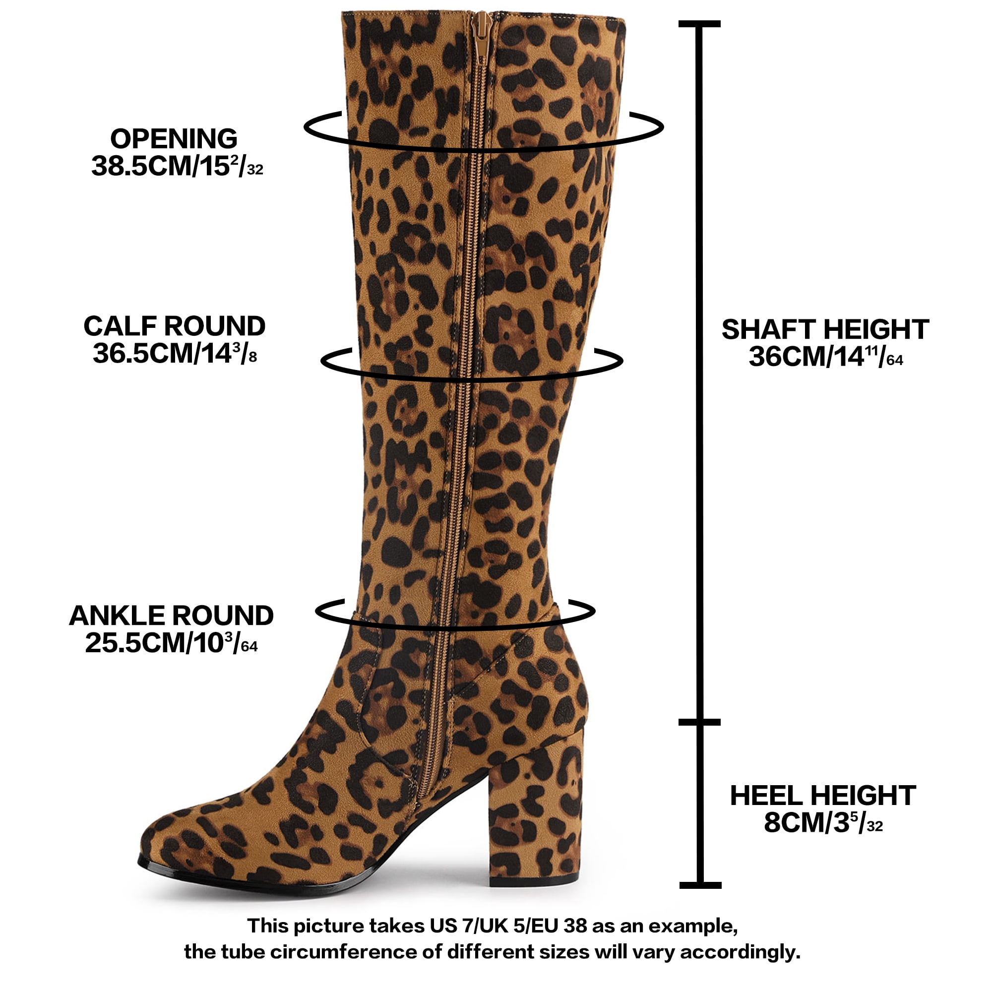 DARING DIVA Women's Stylish Side Zipper Chunky Heel Knee High Boots Leopard 9