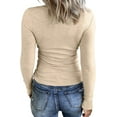 thumbnail image 2 of Women Casual Long Sleeve Tunic Tops V-Neck T Shirts Criss Cross Ribbed Casual Tee Slim Fitted Fall Blouse, 2 of 5