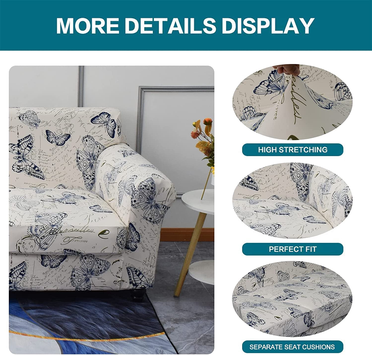 CHUNTIAN 2 Piece Chair Covers Printed Sofa Covers Couch Covers Washable Armchair Sofa Couch Slipcover Furniture Protector with Elastic Bottom for Living Room (Armchair, 20), Small