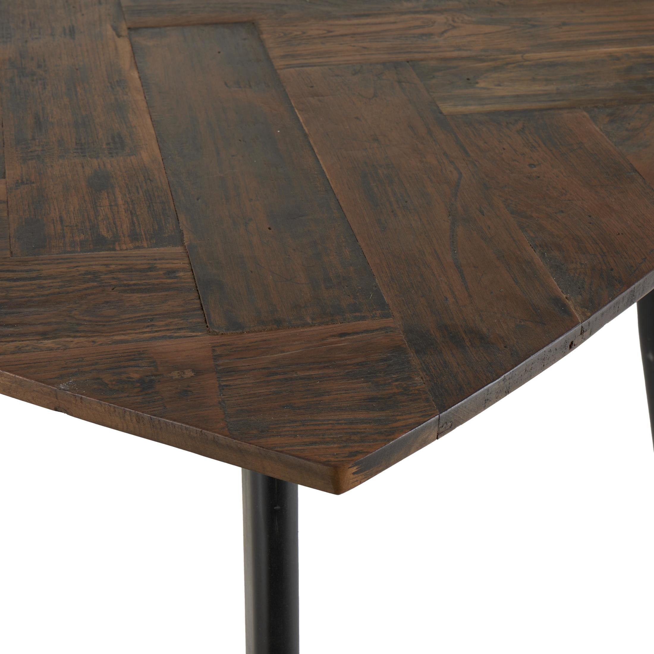 DecMode 84" x 30" Brown Teak Wood Modern Live Edge Dining Table with Black Metal Legs, 1-Piece