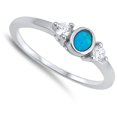 thumbnail image 4 of CHOOSE YOUR COLOR White CZ Oval Blue Simulated Opal Ring .925 Sterling Silver Band Female Size 6, 4 of 4