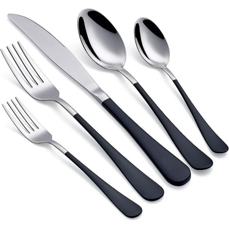 

Black Silverware Set 20 Piece 18/0 Stainless Steel Flatware Black Handle Cutlery Set Service for 4 Black Forks Spoons and Knives Set unique silverware set Mirror Finish Dishwasher Safe