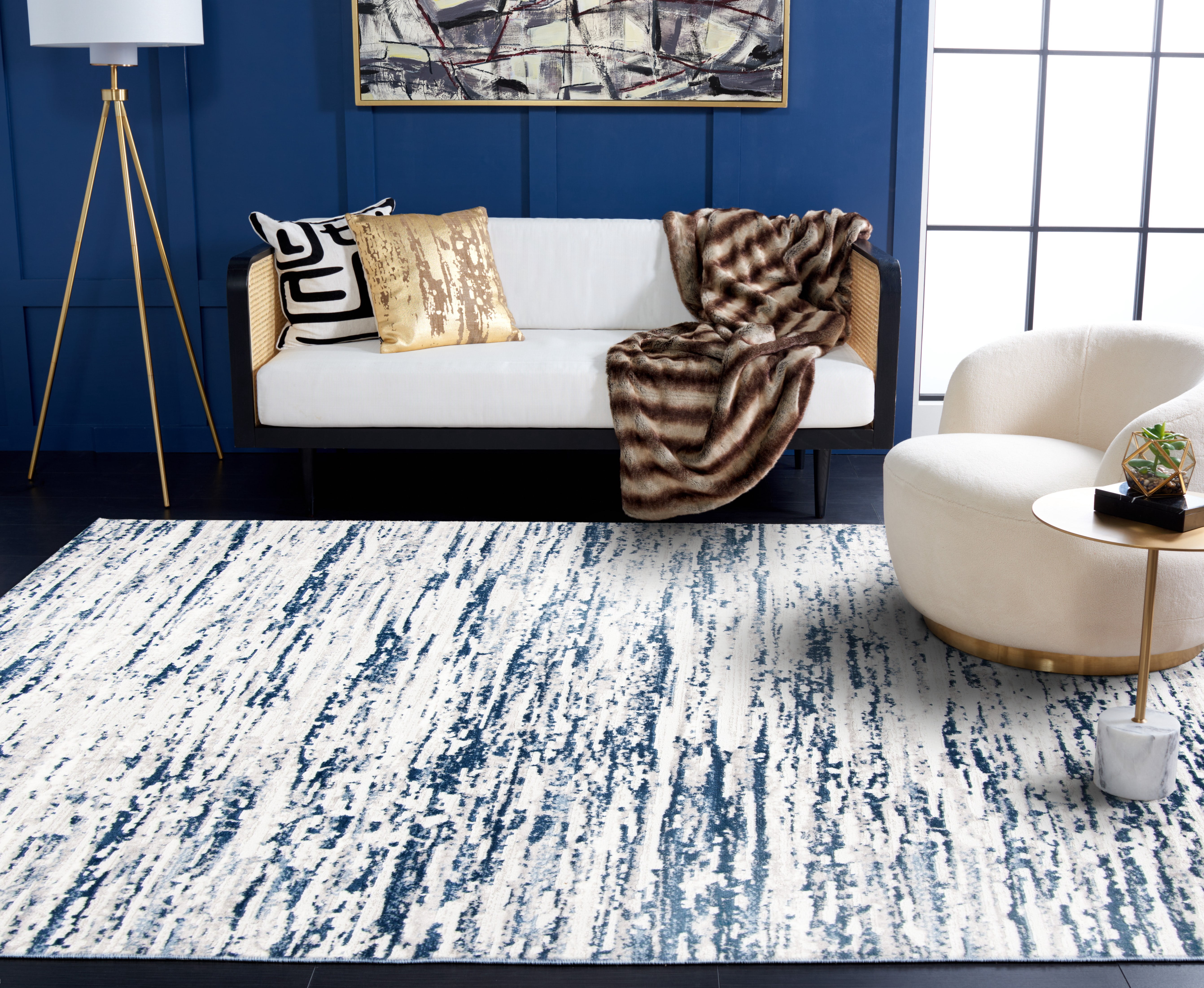 SAFAVIEH Amelia Lester Abstract Area Rug, Gray/Navy, 8' x 8' Square