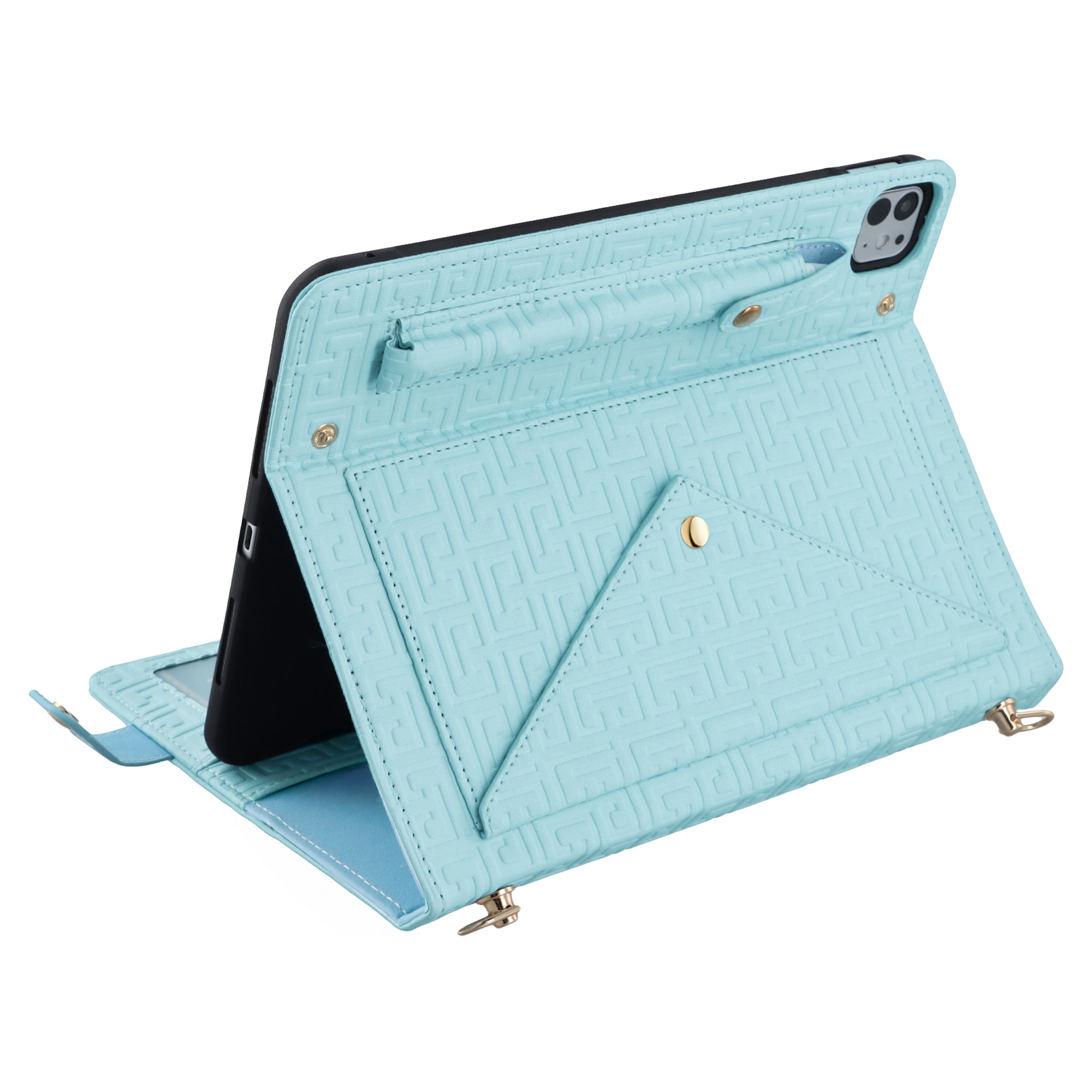 Dteck Case for iPad Pro 12.9 Case 6th/5th/4th/3rd Generation 2022/2021/2020/2018, iPad Air 13" 2024 Slim Protective Case with Pencil Holder Envelope Pocket Hand Strap Holder Crossbody iPad Case,Blue