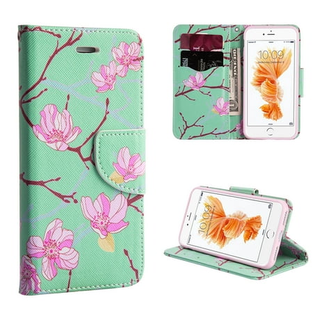 Insten Japanese Blossom Flower Flip Leather Wallet Fabric Floral Case with Card slot for Apple iPhone 8 Plus / iPhone 7 Plus - (Best Mobile In Japan)
