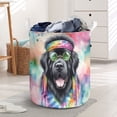 thumbnail image 3 of Hippie Newfoundland Portrait Watercolor Tie-Dye Vintage Styles Foldable Laundry Basket Newfie Dog Lover Gifts Organizer Storage with Handles - 00014, 3 of 5