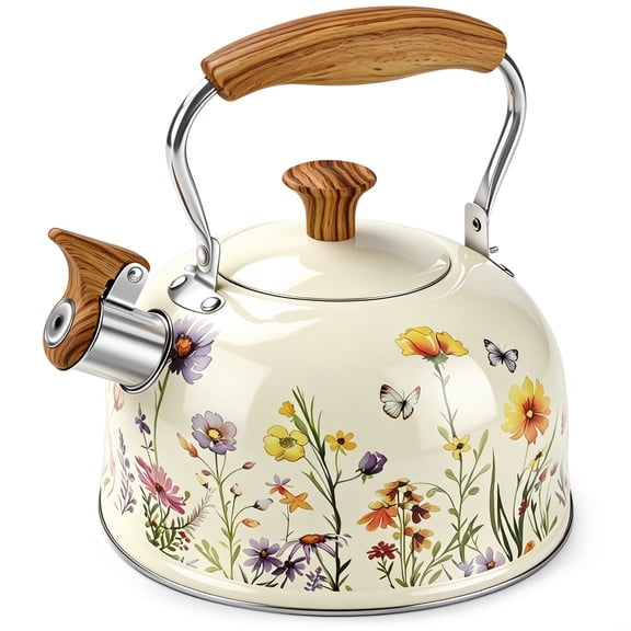 TINANA 3.2 Qt Whistling Tea Kettle, Stainless Steel Stovetop Kettle with Folding Heat-Resistant Handle, Induction Compatible