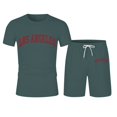 thumbnail image 2 of Playeras Deportivas De Verano Para Hombre, Camiseta Informal De Dos Piezas Con Estampado De Letras, Camiseta De Manga Corta Con Cuello Redondo Y Pantalones Cortos, 2 of 4
