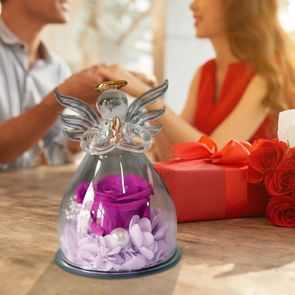Gzwccvsn Preserved Rose Angel Glass Statue, Preserved Rose in Glass Angel Figurines Gifts for Mom Grandma Wife, Forever Real Roses Gifts for Her on Christmas Valentines Day Mothers Day