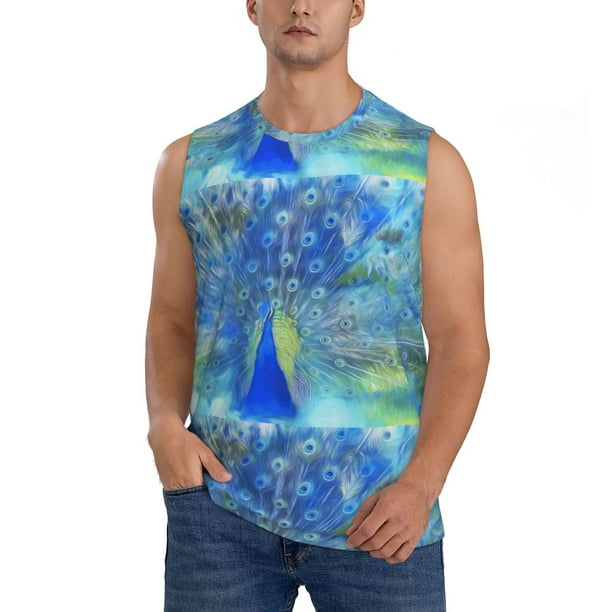 Fotbe Peacock Men's Camiseta sin Mangas Estampada para Hombres, Playera Casual para Gimnasio, Entrenamiento, Playa-Small