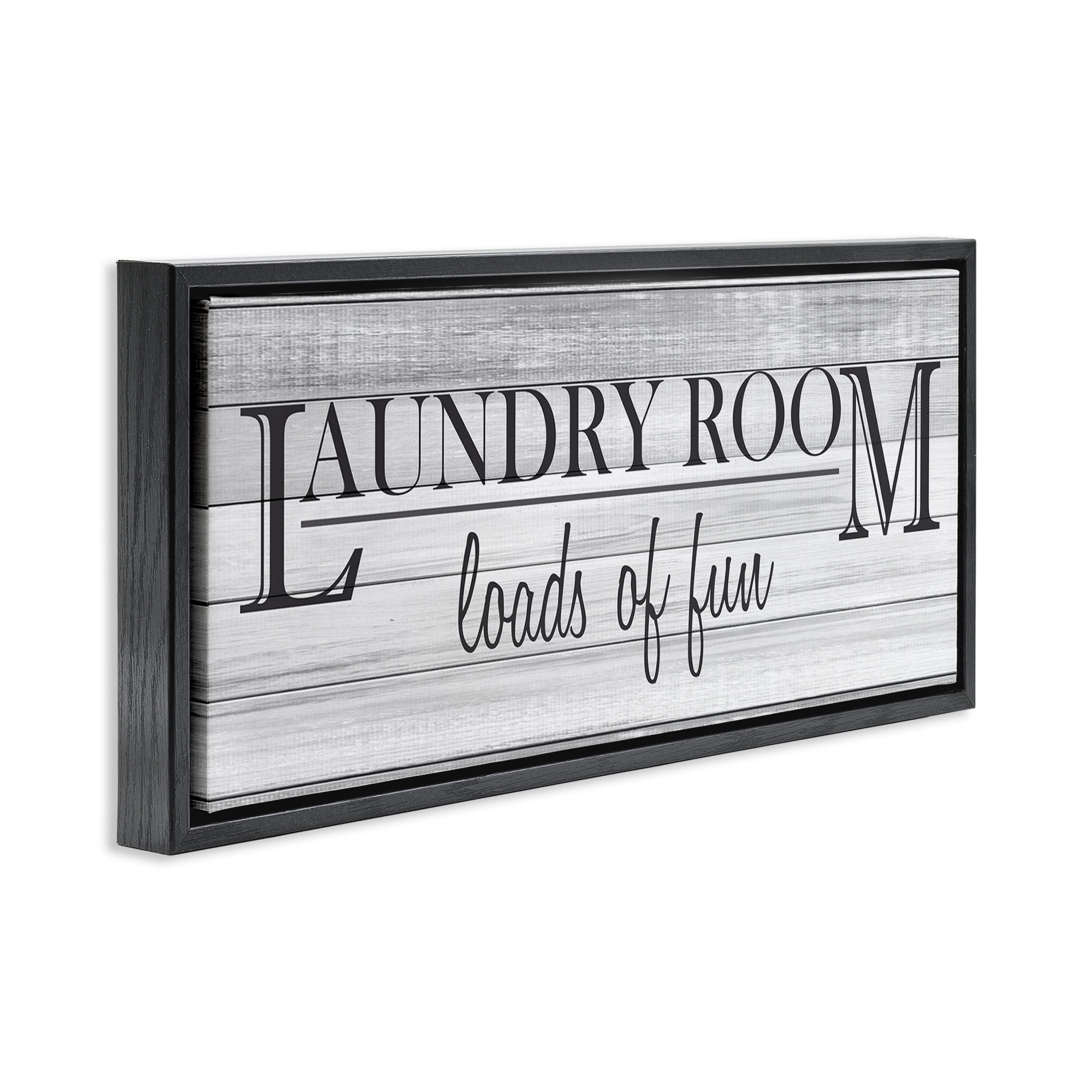 Stupell Industries Fun Laundry Room Funny Bathroom Typography Painting Black Floater Framed Canvas Art Print Wall Art, 31 x 14