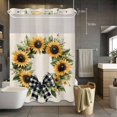 thumbnail image 5 of Yellow Sunflower No Hooks Shower Curtain with Snap-in Liner Spring Retro Black White Bow Flower Floral Linen Texture Shower Curtains for Bathroom, Waterproof, Easy Install, Washable 72"x84", 5 of 9