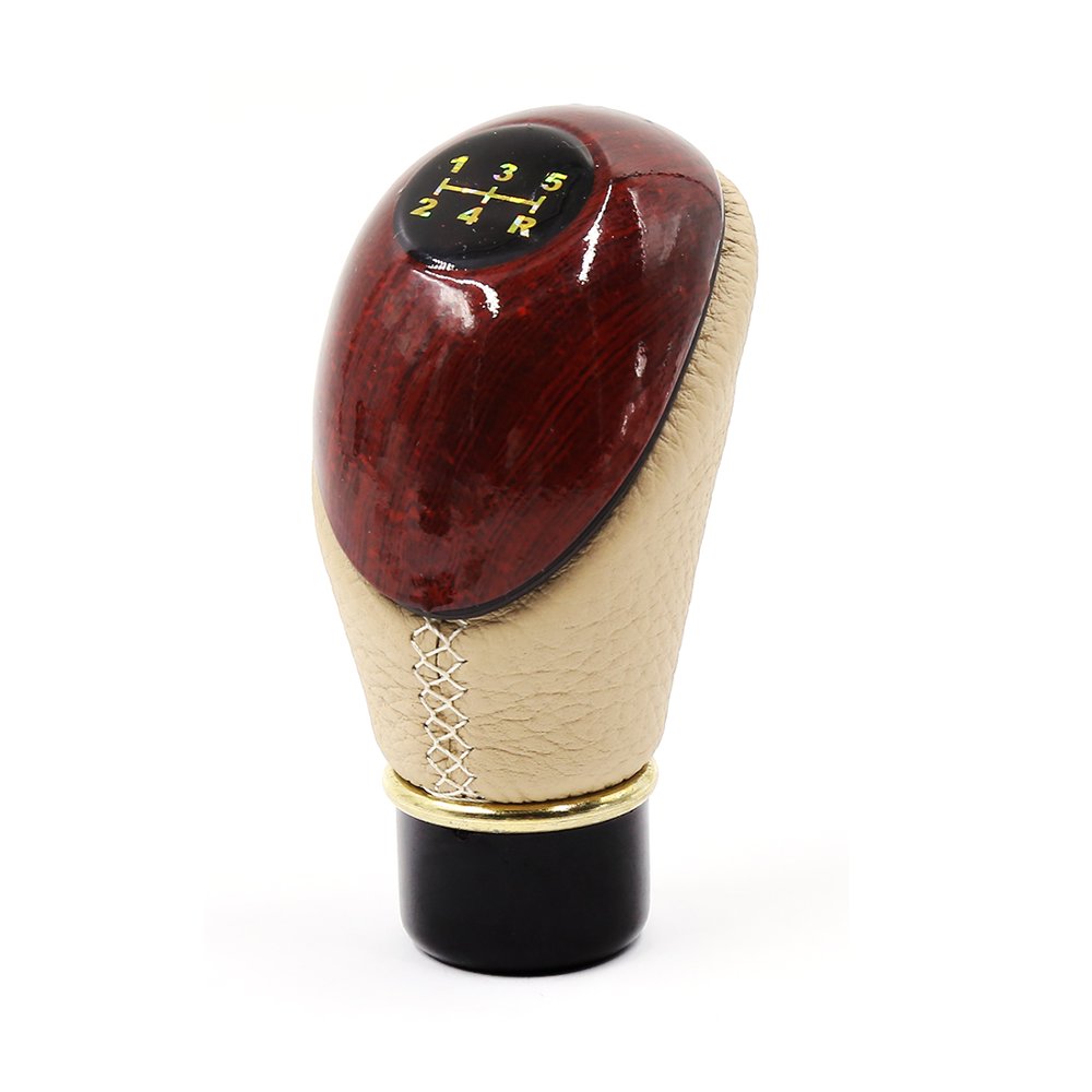 Faux Leather 5 Speed Shift Knob Lever Gear Shifter Brown Beige for