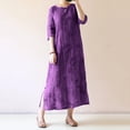 thumbnail image 3 of Vestido de mujer vintage, vestido de túnica oriental de media manga Maxi Romacci Morado M, 3 of 7