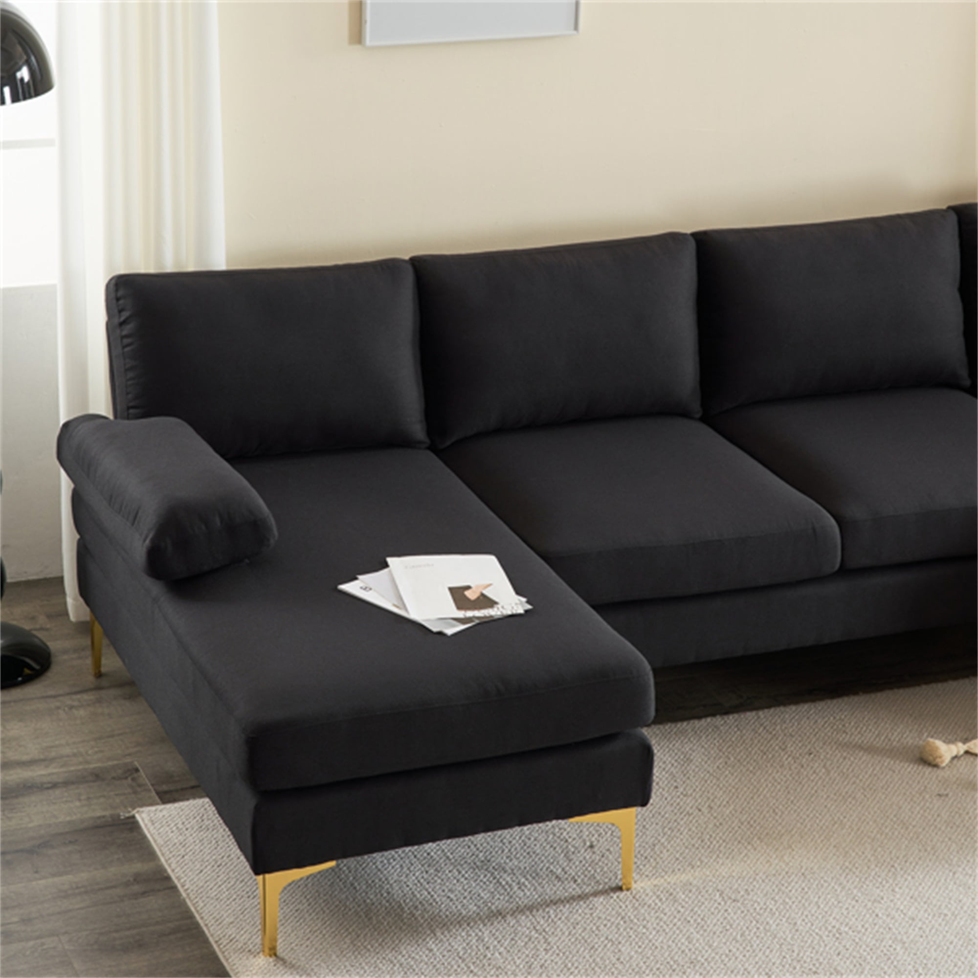 YYAo Reversible Modular Sectional Sofa Bed, Couch with Large Chaise U-Shape Modular for Small Space Apartment, Living Room, Black YYAo Reversible Modular Sectional Sofa Bed, Couch with Large Chaise U-Shape Modular for Small Space Apartment, Living Room, Black