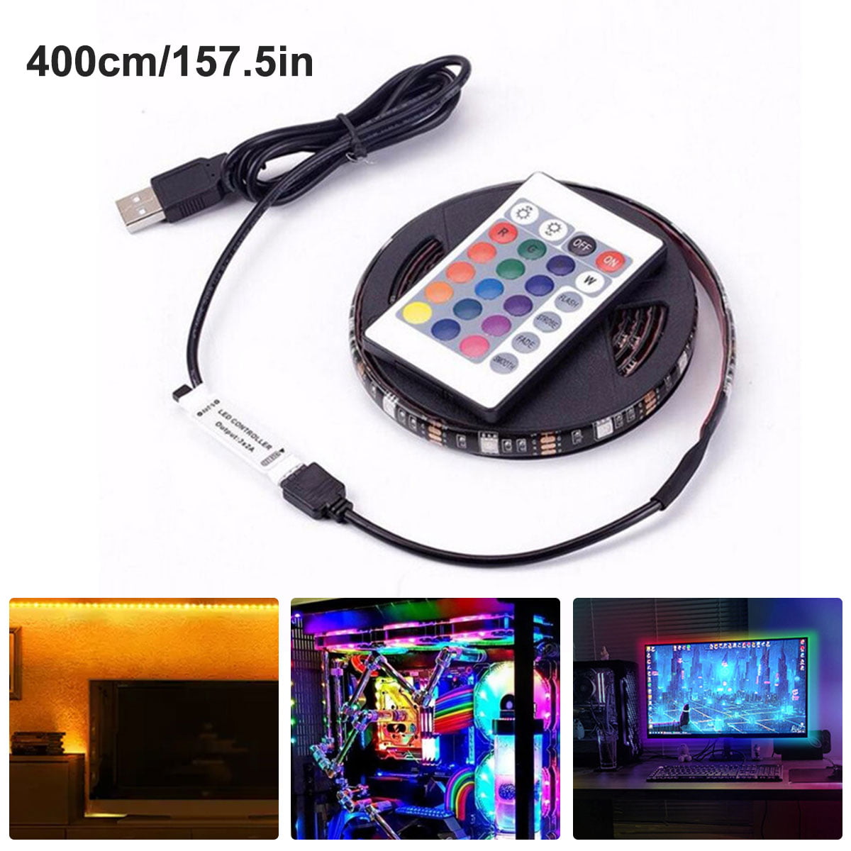 USB 5V 5050RGB LED Strip Light Colour Changing TV Backlight+24Key Remote Control 