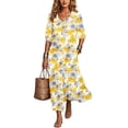 thumbnail image 4 of Ayolanni 3/4 Sleeve Fall Dresses for Women V Neck Plus Size A-Line Maxi Dresses Floral Holiday Flowy Babydoll Long Dress Yellow L, 4 of 7