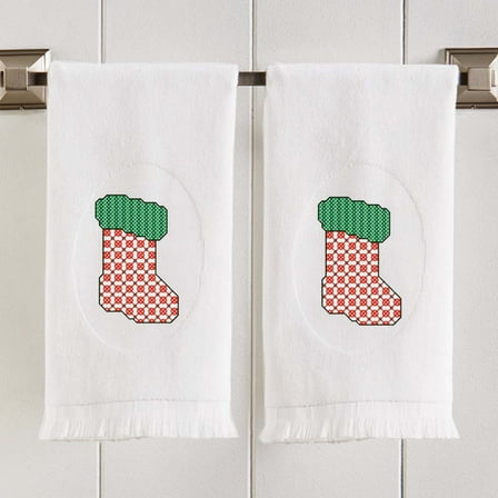 Herrschners® Gingham Stockings Terry Towel Pair Stamped Cross-Stitch