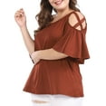 thumbnail image 5 of Unique Bargains Women's Plus Solid Strappy Cold Shoulder Trumpet Sleeve T-shirt, 5 of 6