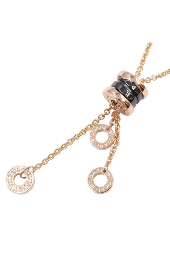 Pre-Owned BVLGARI B-zero1 Element Ceramic Diamond Necklace, 18K Pink Gold with and... (Good)