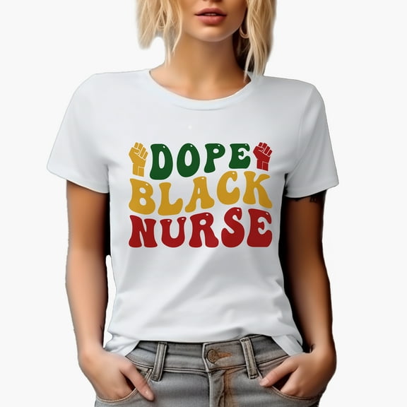 Dope Black Nurse, Groovy Retro Wavy Text Merch Gift, White T-Shirt, Small