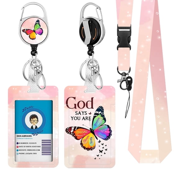 JOPJOLIW Christian Lanyards ID Badge Butterfly, God Say You Are ID Badge Holder with Retractable Reel Clip and Keychain, Vertical Identity Badge Cover Case Protector for Student Teacher Nurse