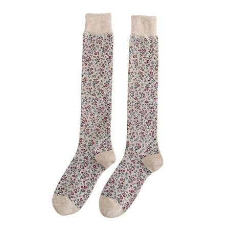 

Women Harajuku Cotton Knee High Socks Vintage Small Floral Pattern Stockings