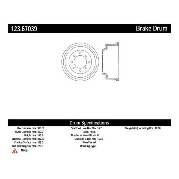 Centric Parts Brake Drum P/N:123.67039