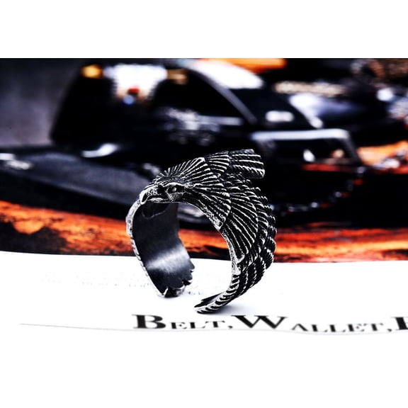 Mens Eagle Ring Titanium Steel Plated Bold Fashion Jewelry Durable Statement Band Unique Design Versatile Accessory