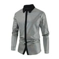 thumbnail image 2 of WREESH Men's Party Button Down Shirts Fashion Casual Solid Color Long Sleeve with Sequin Detailing Sparkling Tops Silver, 2 of 9