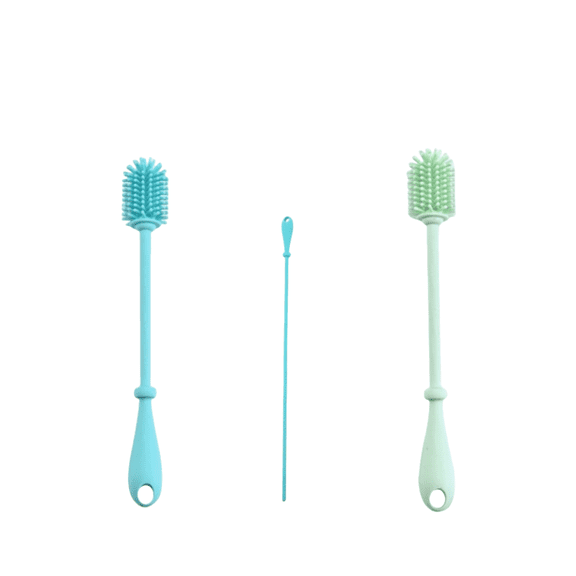 3 PCS Small Silicone Bottle Brush Set in Green and Blue with Straw Cleaning Brush