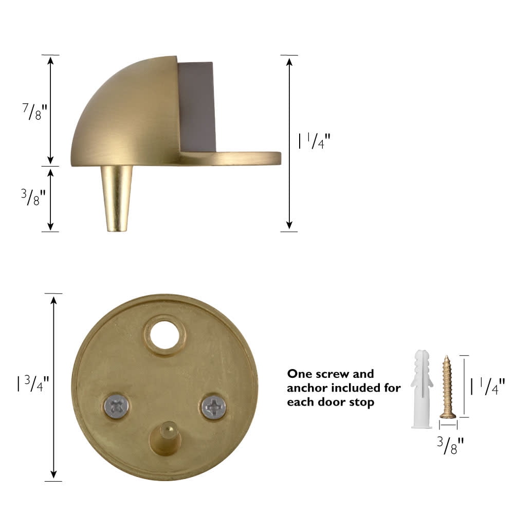 Dome Door Stop Wall Protectors with Rubber Stopper – Satin Brass Floor Mounted Door Stoppers 10-Pack – Design House, 188367