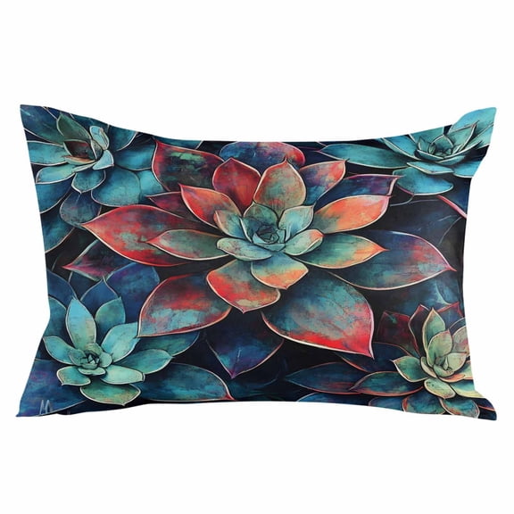 Teal Red Ombre Succulent Throw Pillow Cover 12 x 20 Inch Decorative Pillow Cover Abstract Art Botanical Lumbar Pillowcase Seasonal Rectangle Cushion Case for Couch Sofa Bed Living Room