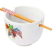 Silver Buffalo Marvel Retro Group Avengers Featuring Captain America, Hulk, Thor, and Iron Man Ceramic Ramen Bowl with Chopsticks, 20 Ounces