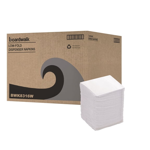 Boardwalk Low-Fold Dispenser Napkins, 1-Ply, 7 x 12, White, 400/Pack, 20 Packs/Carton
