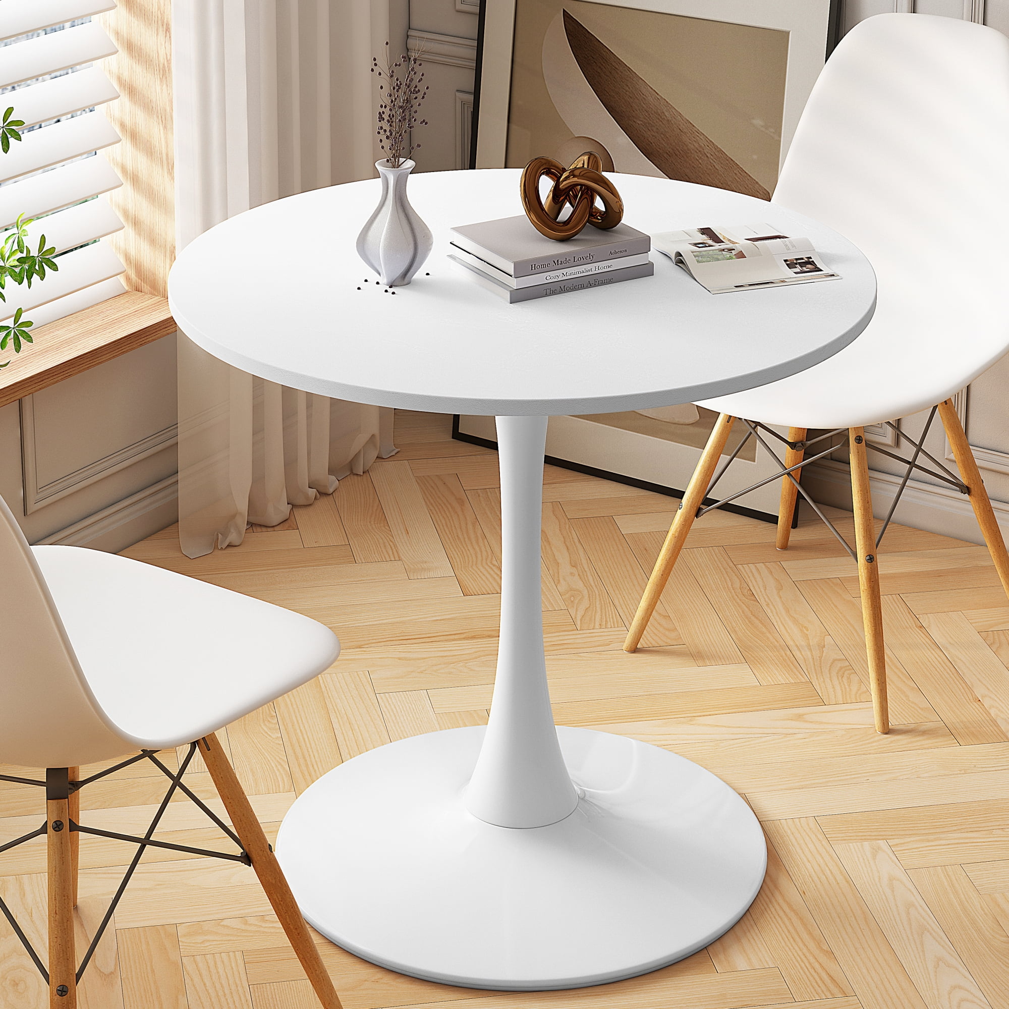 Cvortll Round Dining Table, 31.5 inch Tulip Table Pedestal Dining Table, Round Pedestal Table for Mid-Century End Table Coffee Office Living Room Table, White