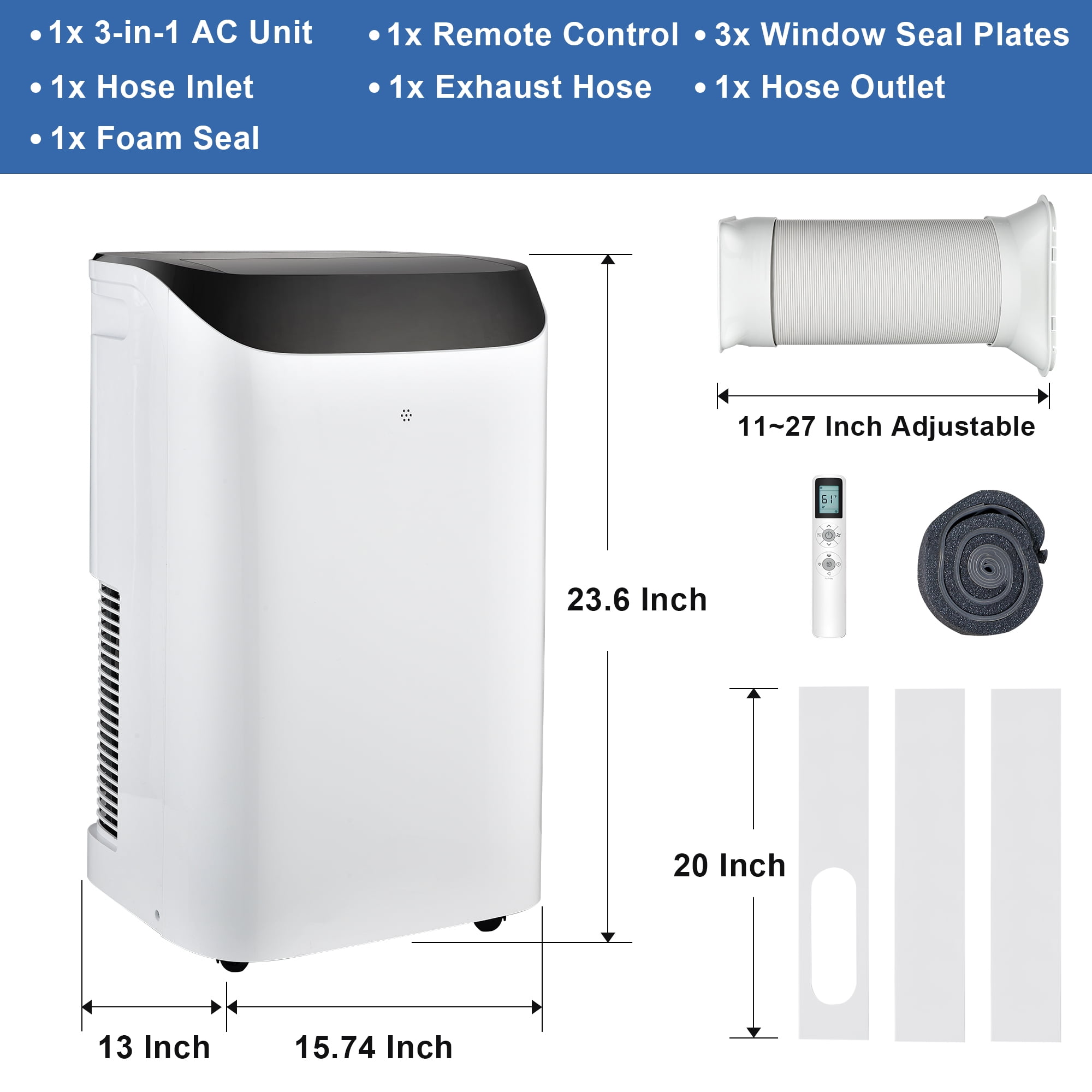 Agtana 12000 BTU Portable Air Conditioner Cools up to 500 sq.ft, 3-in-1 AC, Dehumidifier, Fan