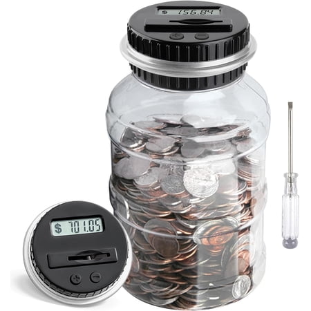 Large Piggy Bank for Boys Adults, General Digital Coin Counting Bank with LCD Counter, 1.8L Capacity Coin Bank Money Jar for Adults, Designed for All US Coins (Silver)