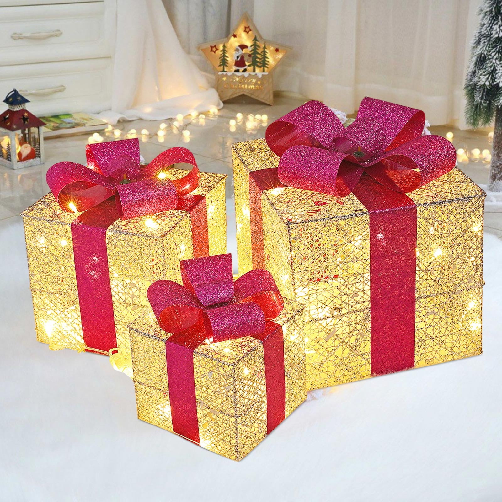 Christmas Light Up Gift Boxes For Christmas Decorations Three Different