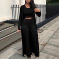 thumbnail image 2 of RYRJJ Womens 3 Piece Outfits Fall Lounge Sets Pajamas Long Sleeve Cardigan Crop Tank Top Wide Leg Pants Set Tracksuits(Black,L), 2 of 6
