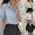 thumbnail image 5 of BUYISI Basic Simple Womens Lapel Puff sleeves Casual Shirt Versatile Fashion tops Apricot L, 5 of 7