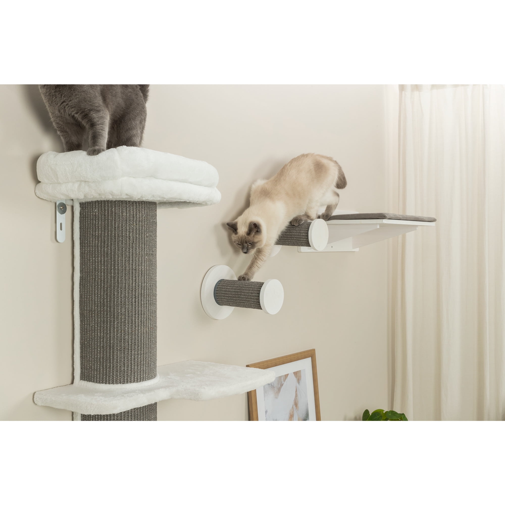 TRIXIE Wall Set 3 Wall Mounted Sisal Cat Perch System with 3 Scratcher Steps, Gray