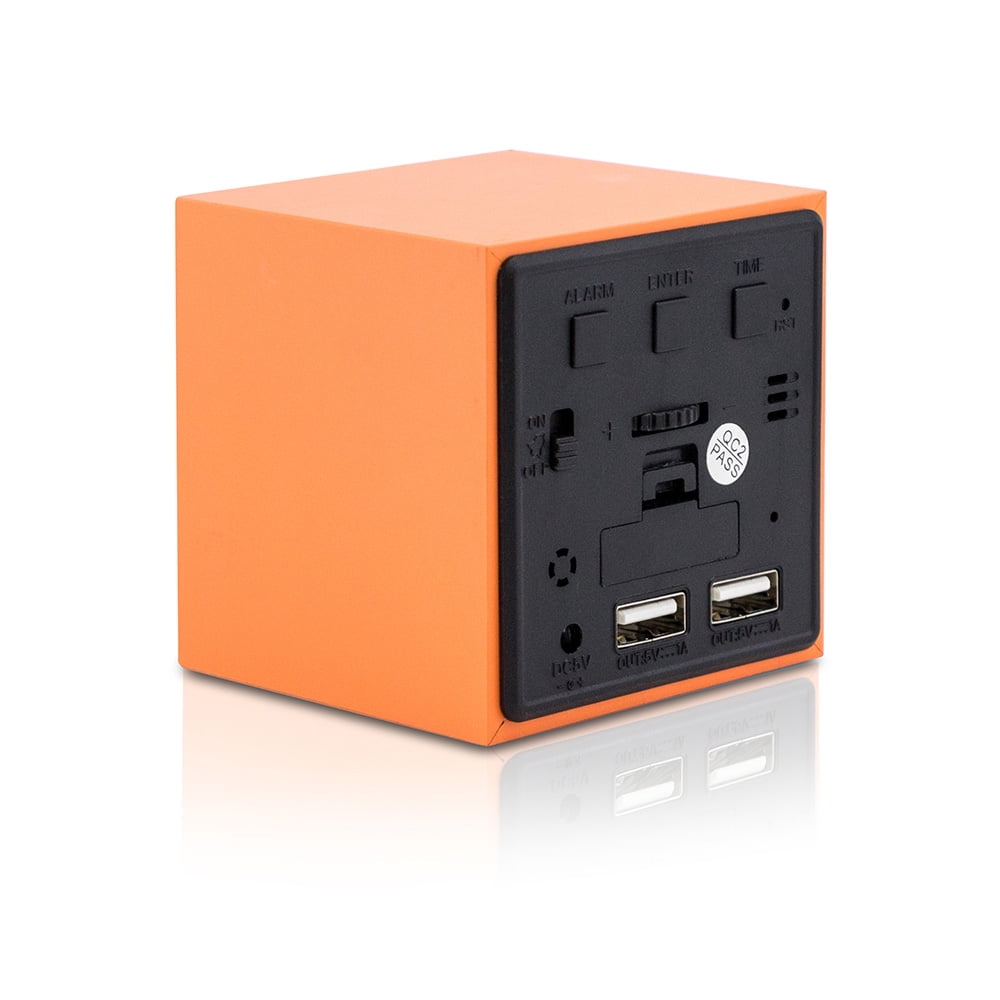 Ultra Modern Wooden LED Clock Square Cube Alarm Thermometer Timer Calendar Updated 2016 Brighter Stylish Wood Clock- White Orange