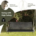 thumbnail image 3 of Patiojoy Patio 2-Person Loveseat Rattan Porch Hanging Swing Chair w/ Seat Cushion & Acacia Wood Armrests Black, 3 of 7