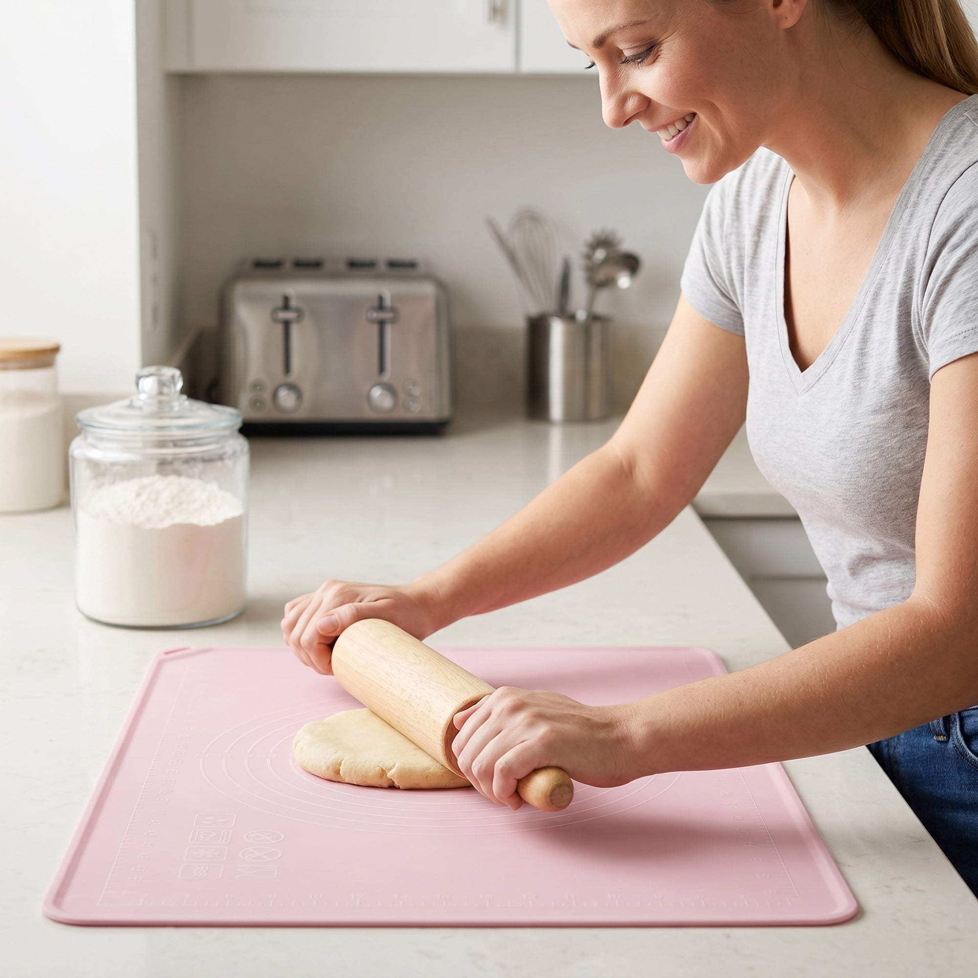 Unique Bargains Solid Color Silicone Pastry Baking Mat with Measurements Pink 15.7"x23.6"
