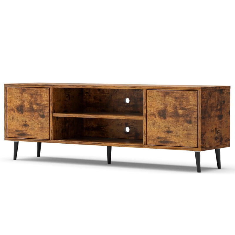 Vineego TV Stand for 65 Inch TVs, Rustic Oak Storage Cabinet with Drawers & Cord Management, Entertainment Center for Living Room