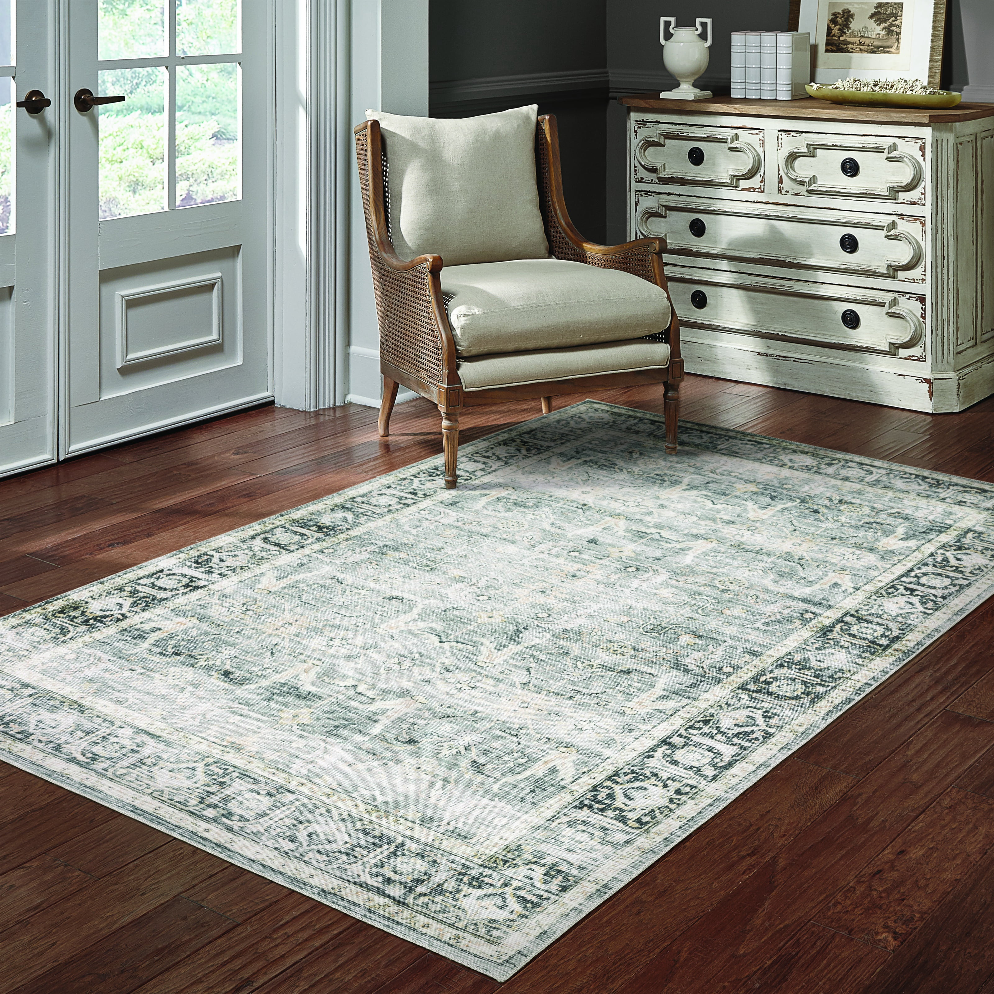 Avalon Home Celeste Washable Bordered Oriental Charcoal/ Grey Indoor Area Rug
