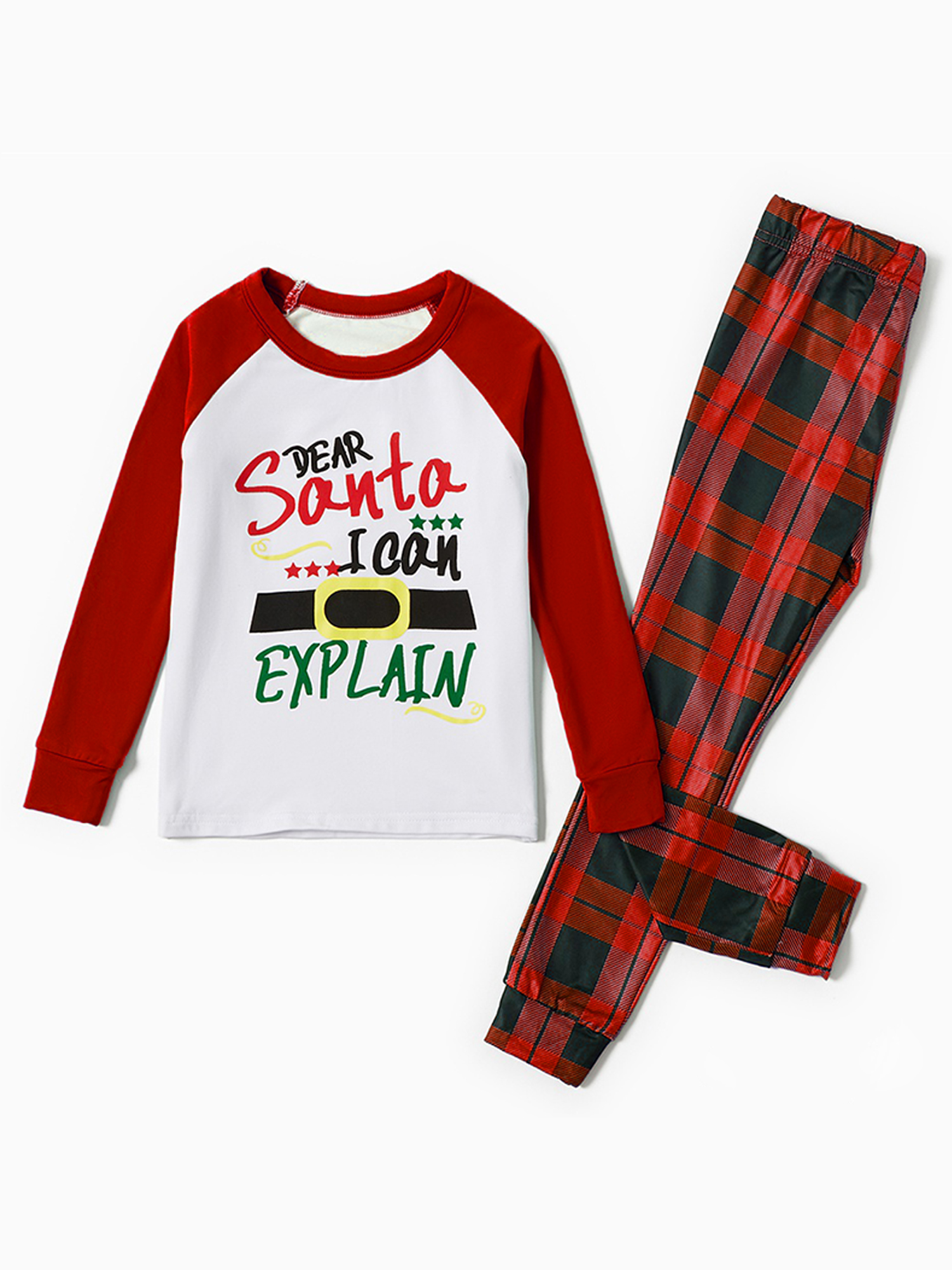 Matching Family Pajamas Sets Christmas PJs Funny Letter and Plaid Printed Long Sleeve Tee and Pants Loungewear