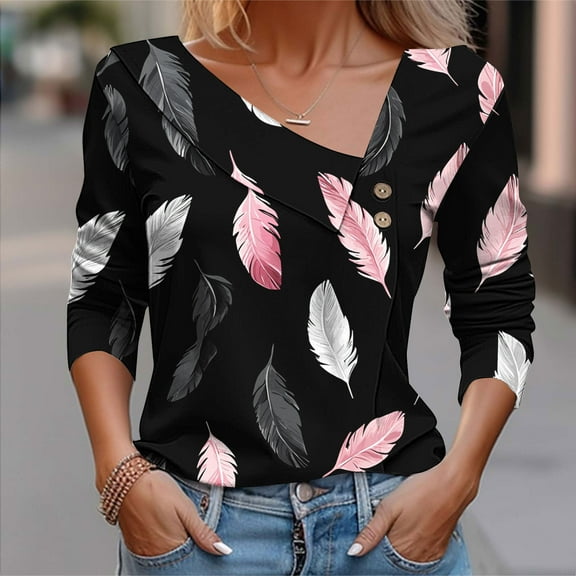 Craaazy Casual Printed T Shirts for Women V Neck Button Blouses Gifts